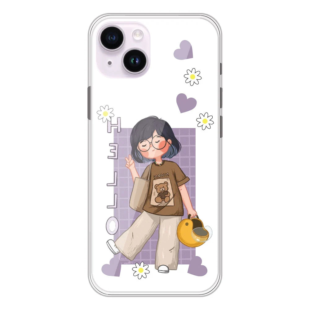 Introvert Girl - Clear Printed Silicone Case For Apple iPhone Models- Apple iPhone 14 plus