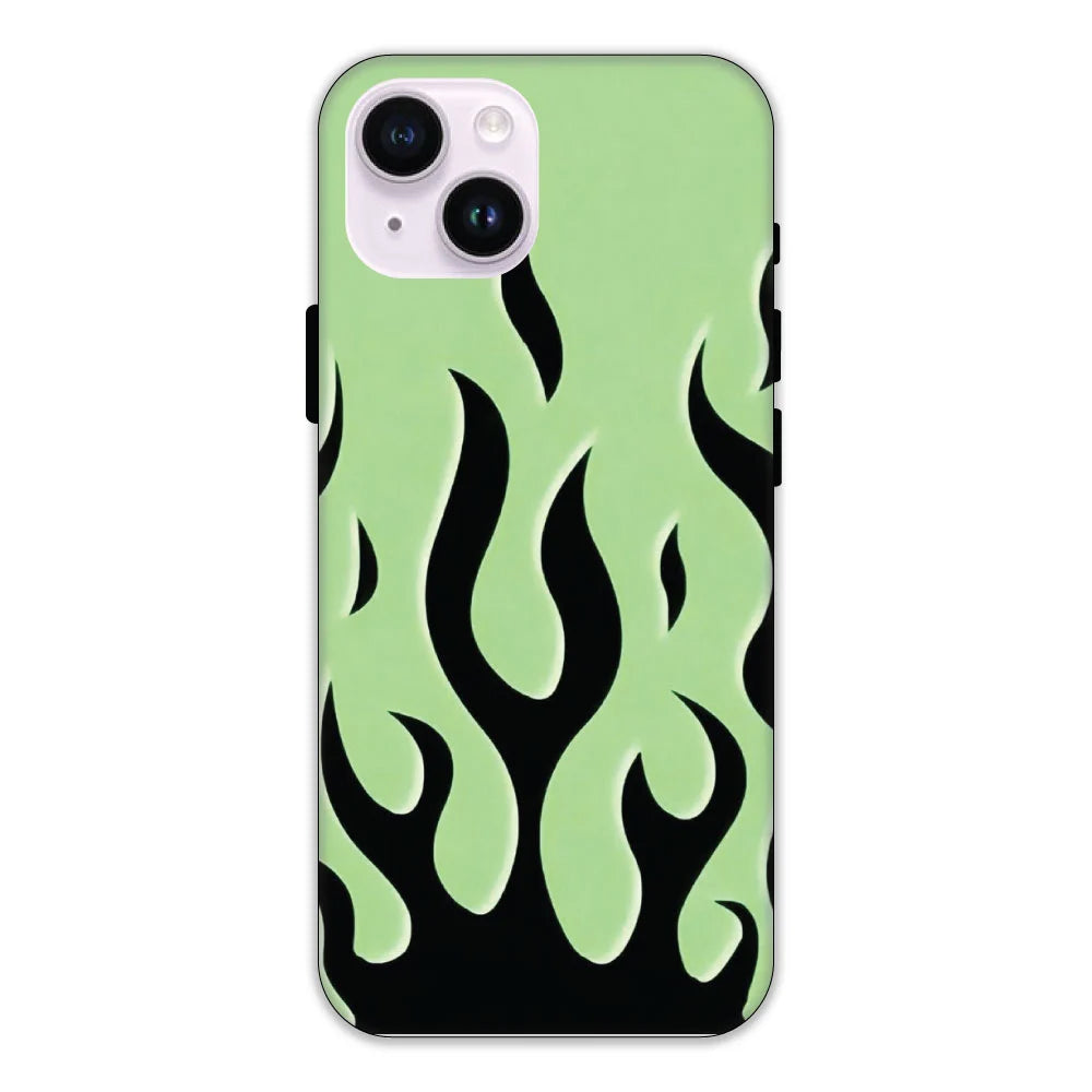 Green & Black Flames Hard Case Apple iPhone 14 Plus Models