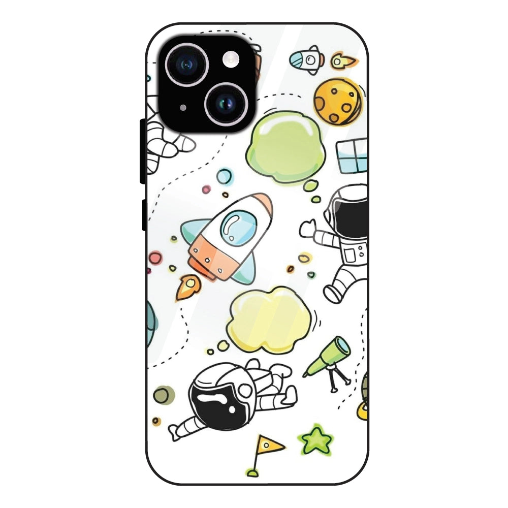 Cute Rocket & Galaxy - Glass Case For Apple iPhone 14 Plus