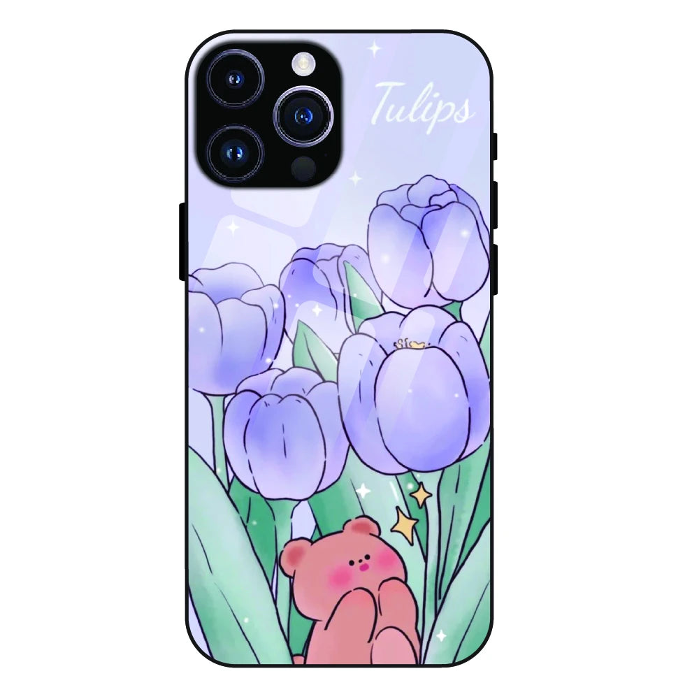 Tulip Bear Dreamscape - Glass Case For Apple iPhone 14 Pro