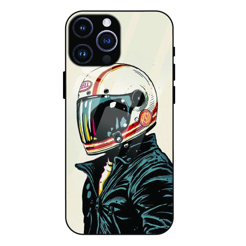 Retro Racer Helmet - Glass Case For Apple iPhone 14 Pro