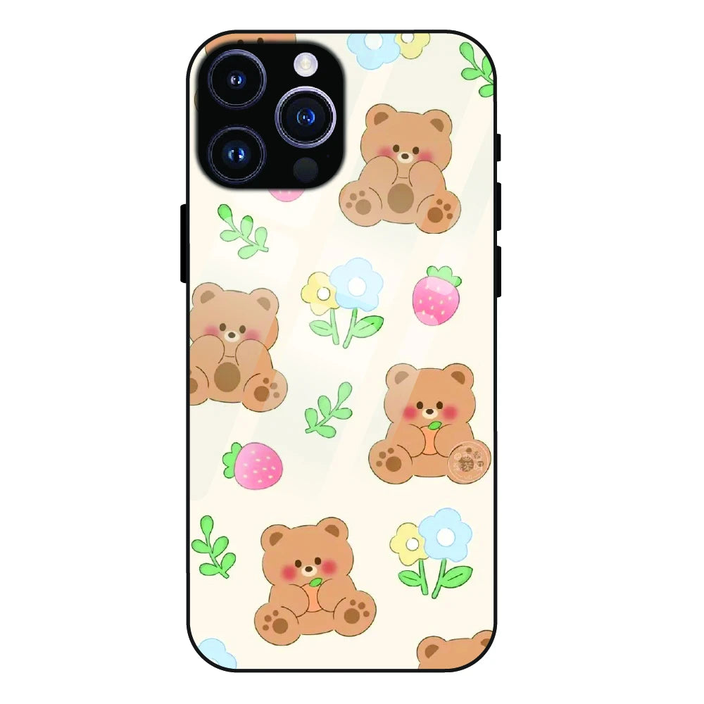Cute Teddy Garden - Glass Case For Apple iPhone 14 Pro