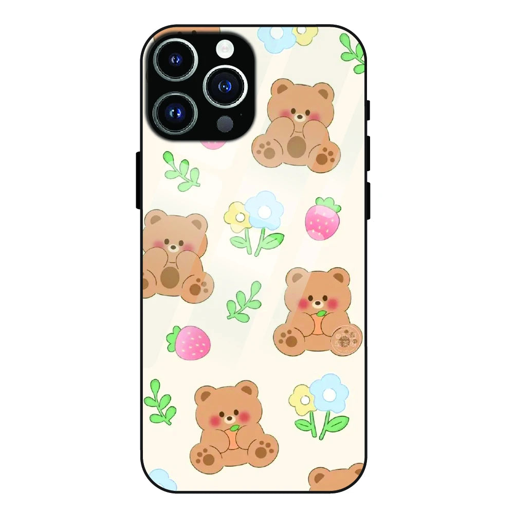 Cute Teddy Garden - Glass Case For Apple iPhone 14 Pro Max