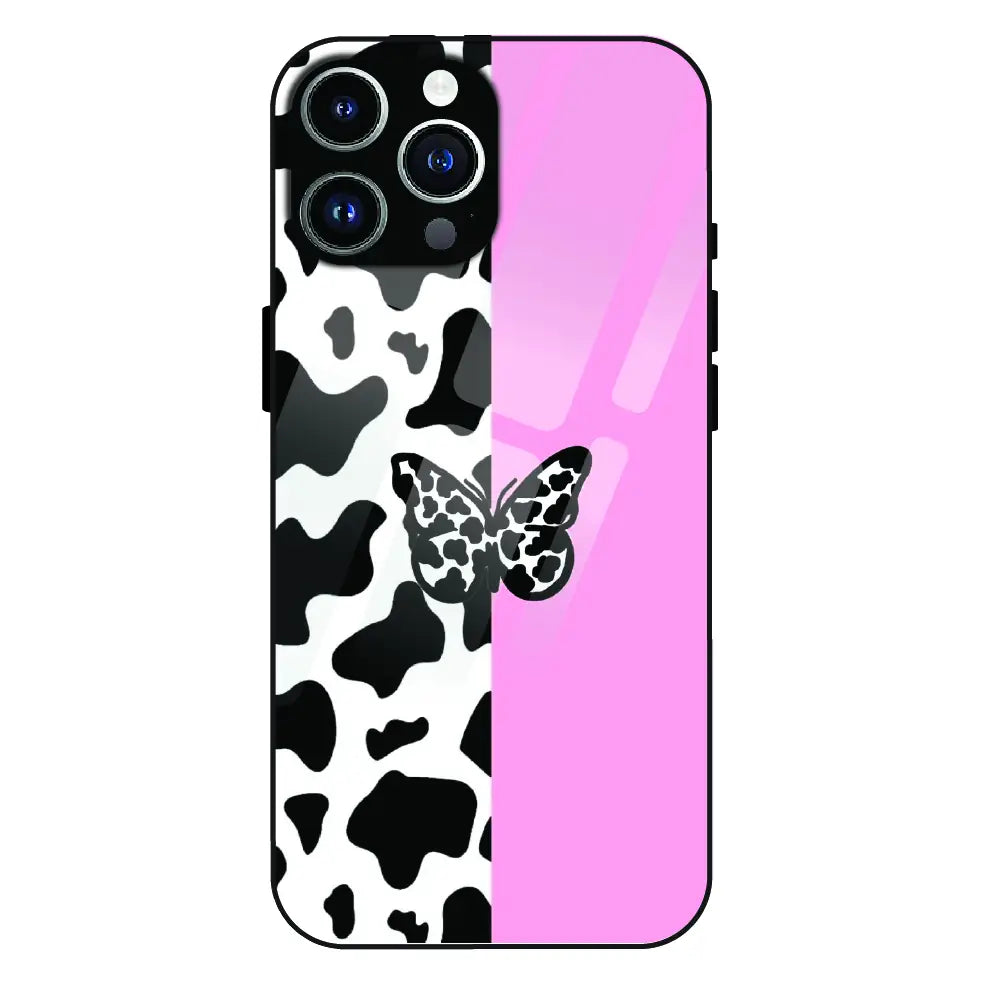 Cow Print Butterfly - Glass Case For Apple iPhone 14 Pro Max