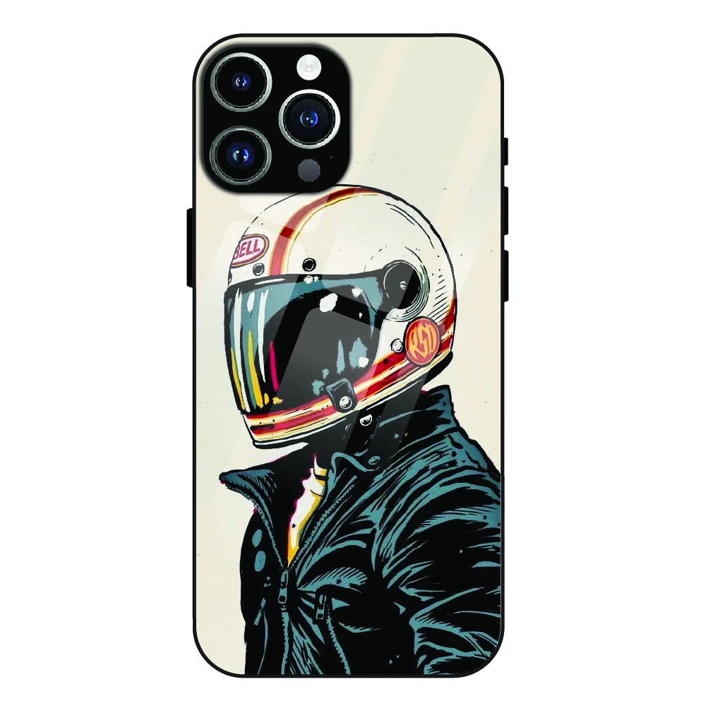 Retro Racer Helmet - Glass Case For Apple iPhone 14 Pro Max