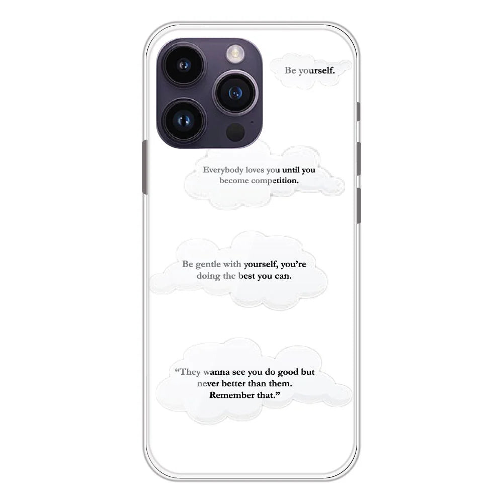 Quotes And Clouds - Clear Printed Silicone Case For Apple iPhone Models- Apple iPhone 14 pro max