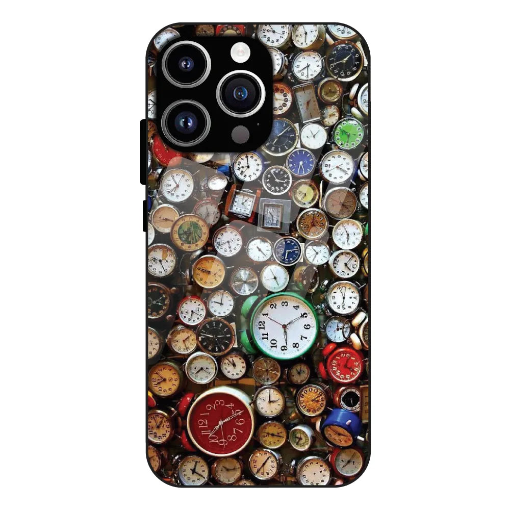 Retro Timepiece Pattern - Glass Case For Apple iPhone 14 Pro Max