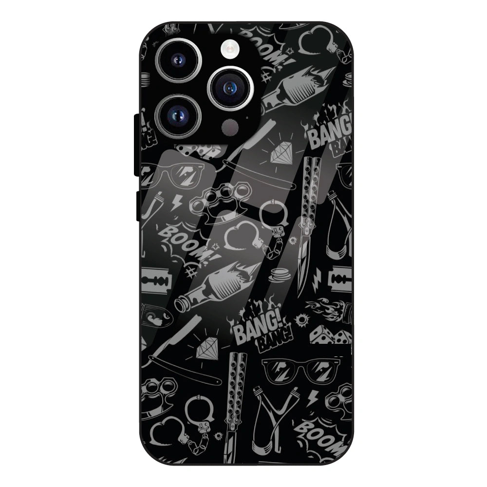 Black Graphic Street Art - Glass Case For Apple iPhone 14 Pro Max