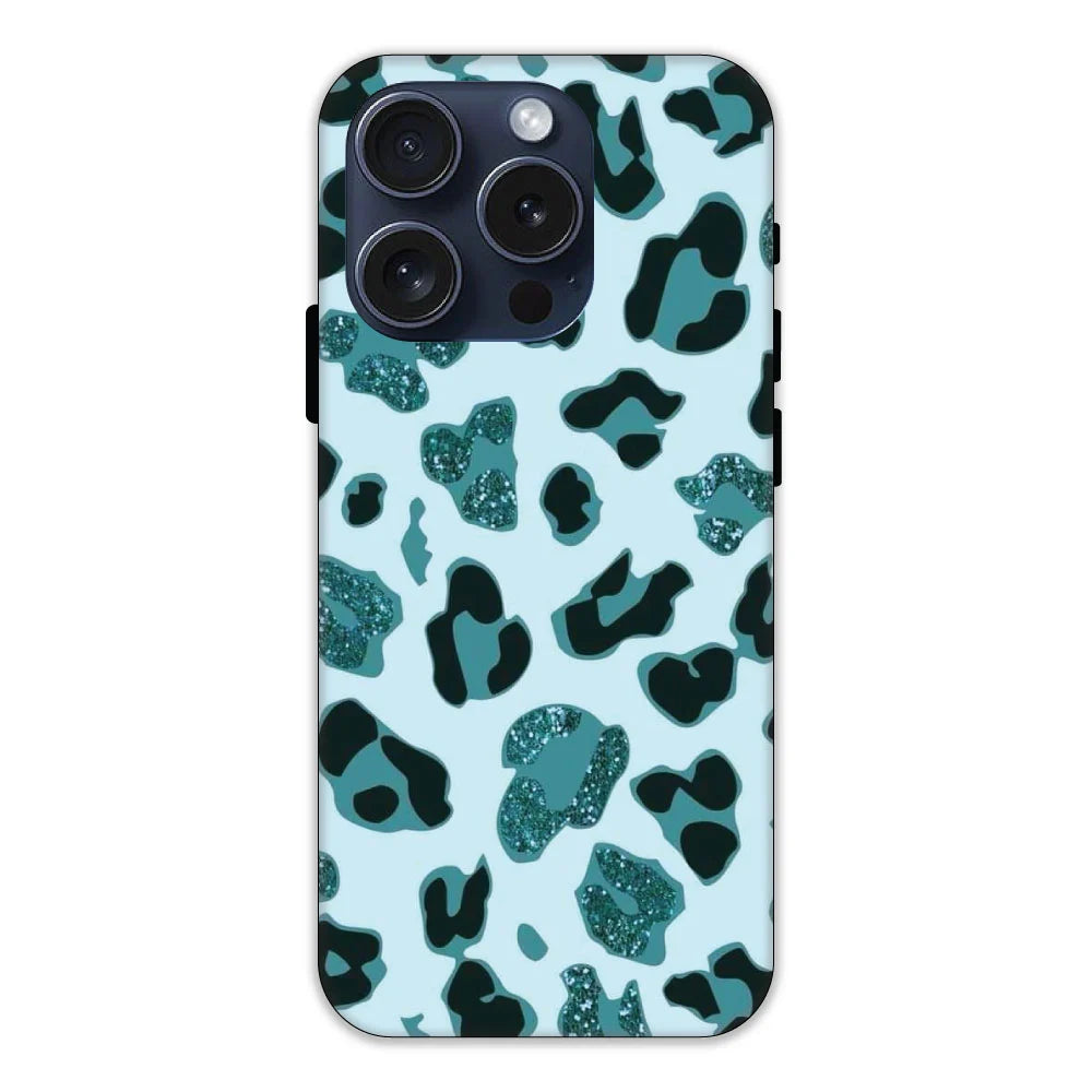 Blue Leopard Glitter Print Hard Case Apple IPhone 14 Pro Models