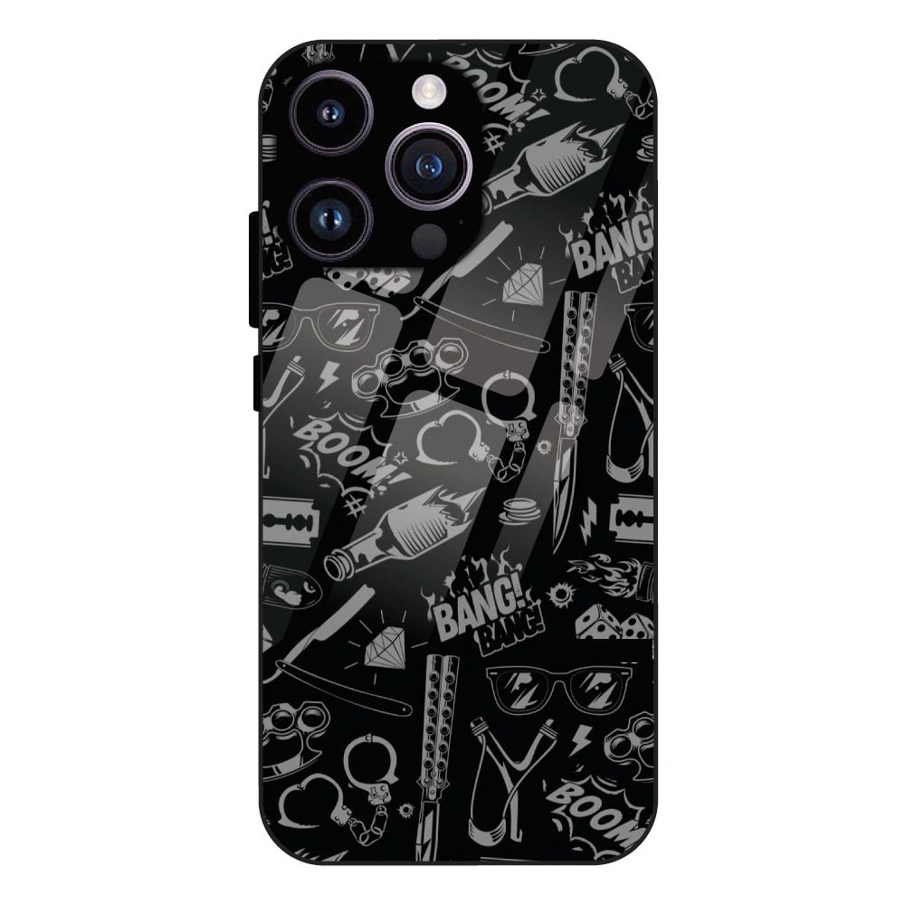 Black Graphic Street Art - Glass Case For Apple iPhone 14 Pro