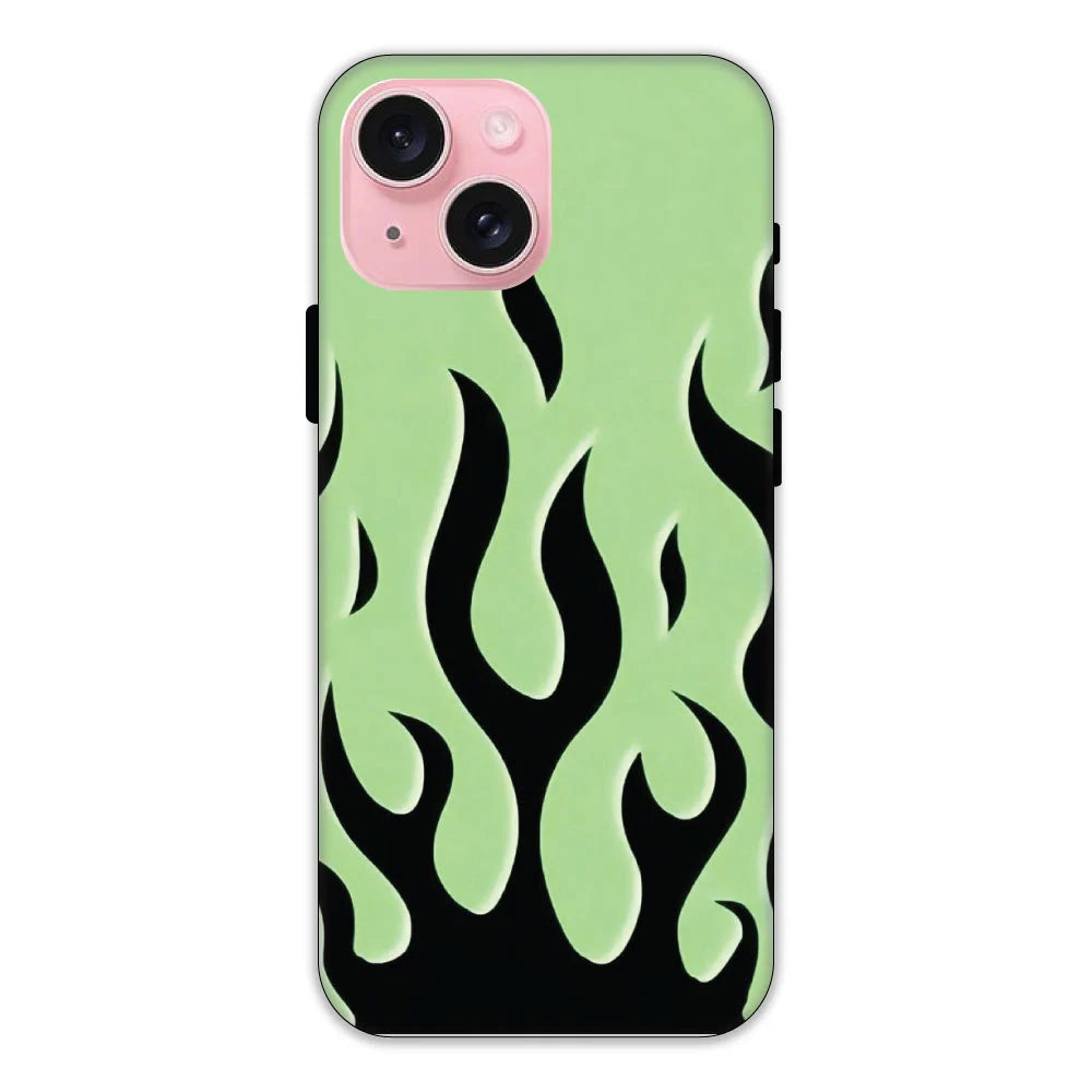 Green & Black Flames Hard Case Apple iPhone 14 Models