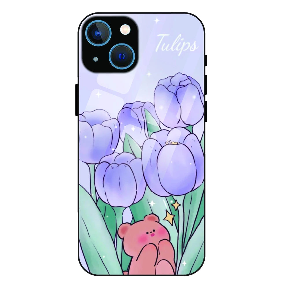 Tulip Bear Dreamscape - Glass Case For Apple iPhone 15
