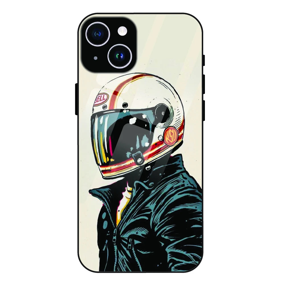 Retro Racer Helmet - Glass Case For Apple iPhone 15 Plus