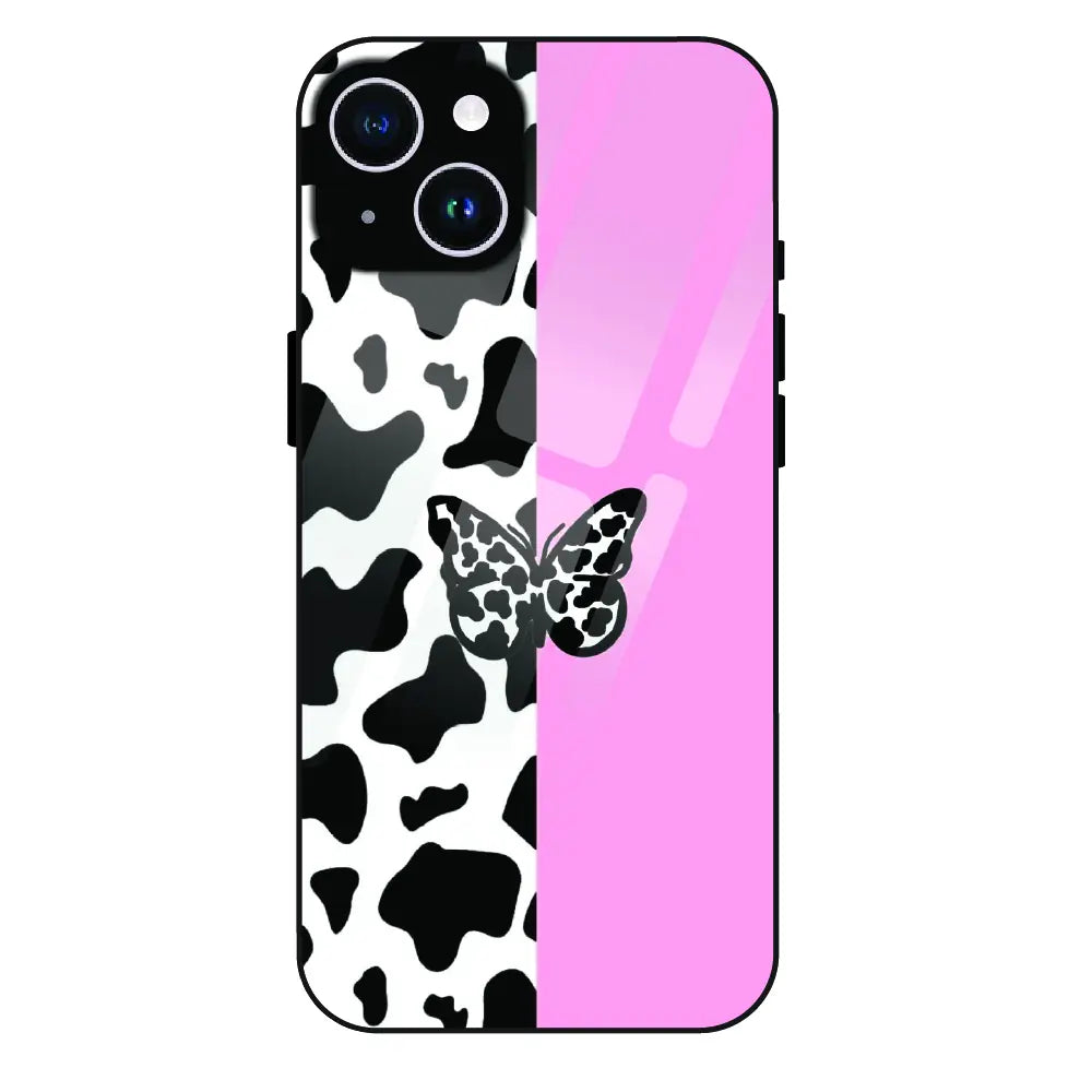 Cow Print Butterfly - Glass Case For Apple iPhone 15 Plus