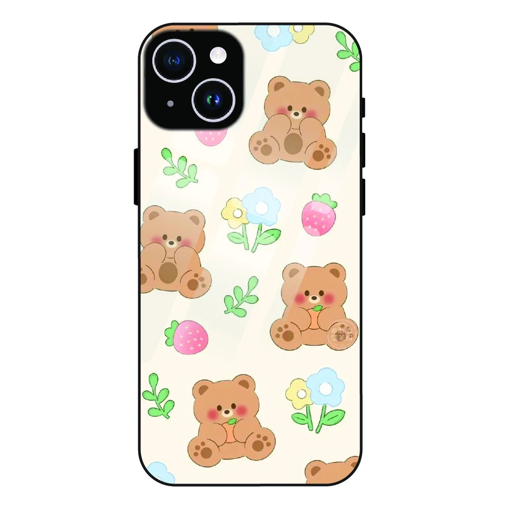 Cute Teddy Garden - Glass Case For Apple iPhone 15 Plus
