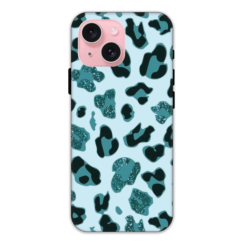 Blue Leopard Glitter Print Hard Case Apple IPhone 15 Plus Models