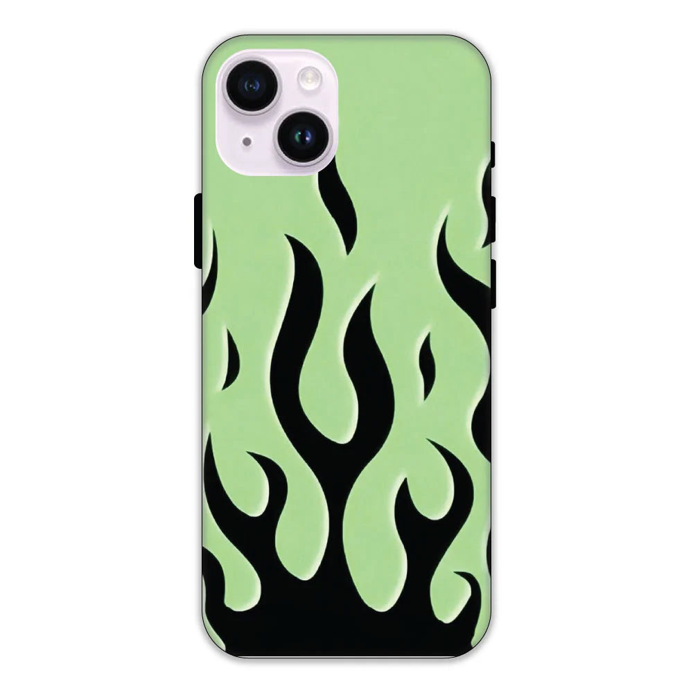 Green & Black Flames Hard Case Apple iPhone 15 Plus Models