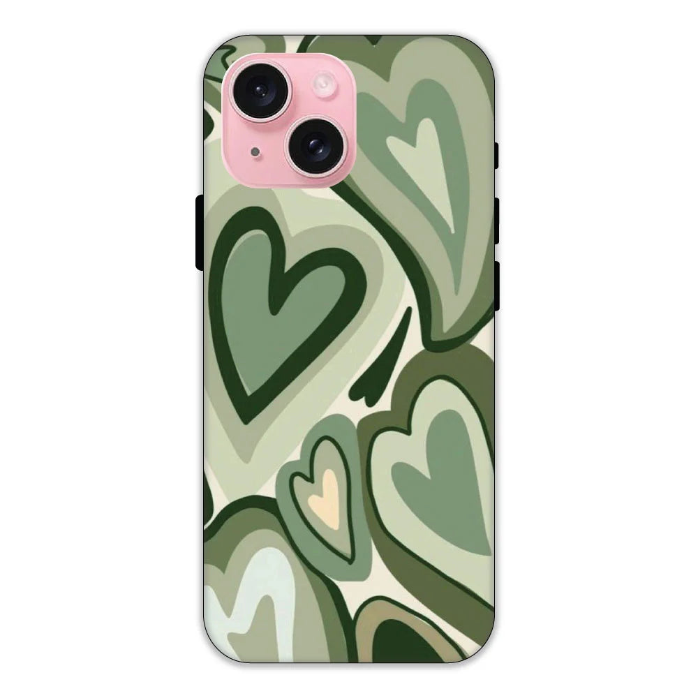Green Hearts Hard Case Apple IPhone 15 Plus models