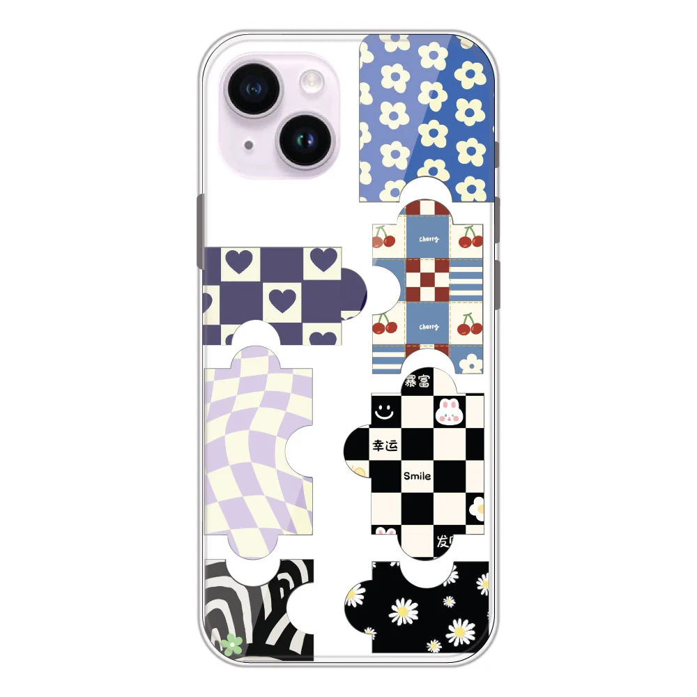 Aesthetic Puzzle - Clear Printed Silicone Case For Apple iPhone Models- Apple iPhone 15 plus