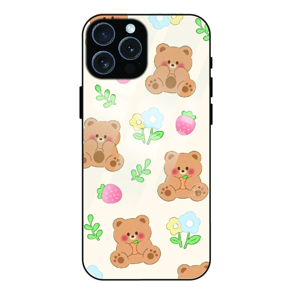 Cute Teddy Garden - Glass Case For Apple iPhone 15 Pro Max