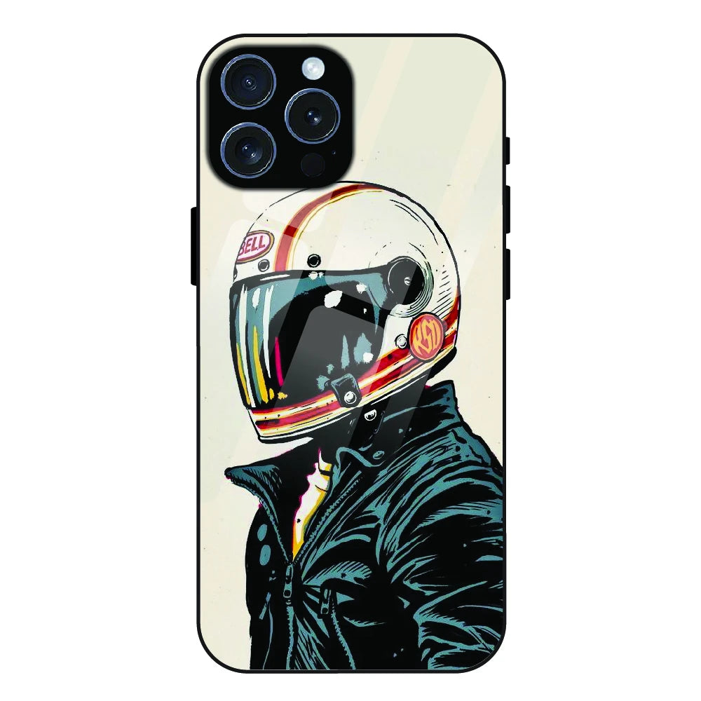 Retro Racer Helmet - Glass Case For Apple iPhone 15 Pro Max