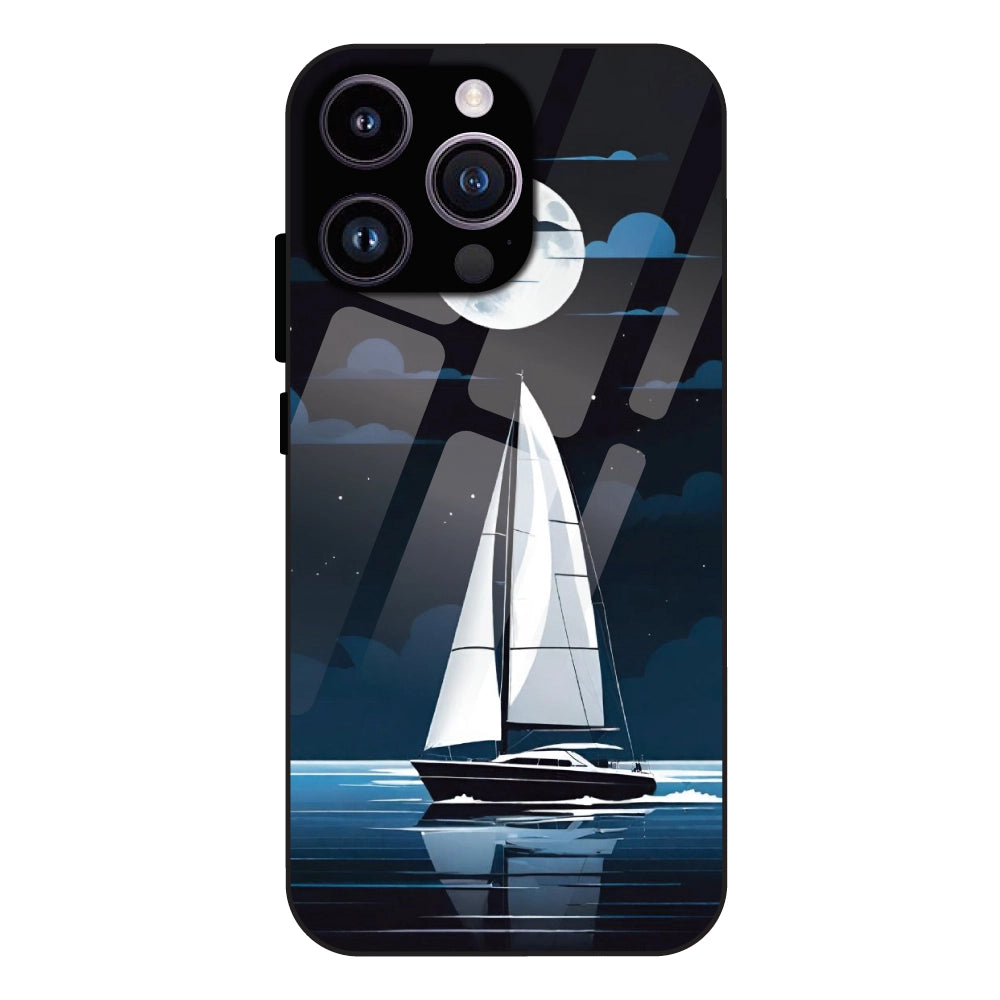 Moonlight Sailboat - Glass Case For Apple iPhone 15 Pro Max