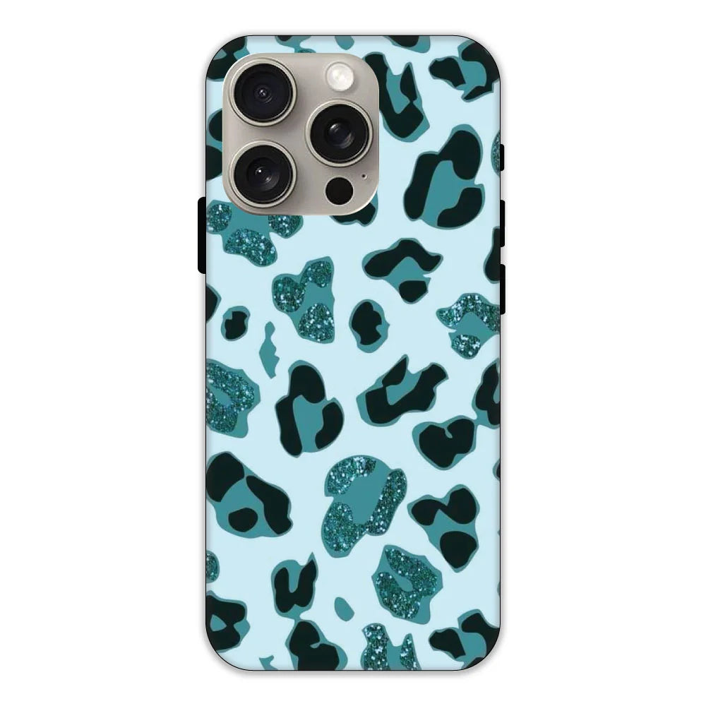 Blue Leopard Glitter Print Hard Case Apple IPhone 15 Pro Models