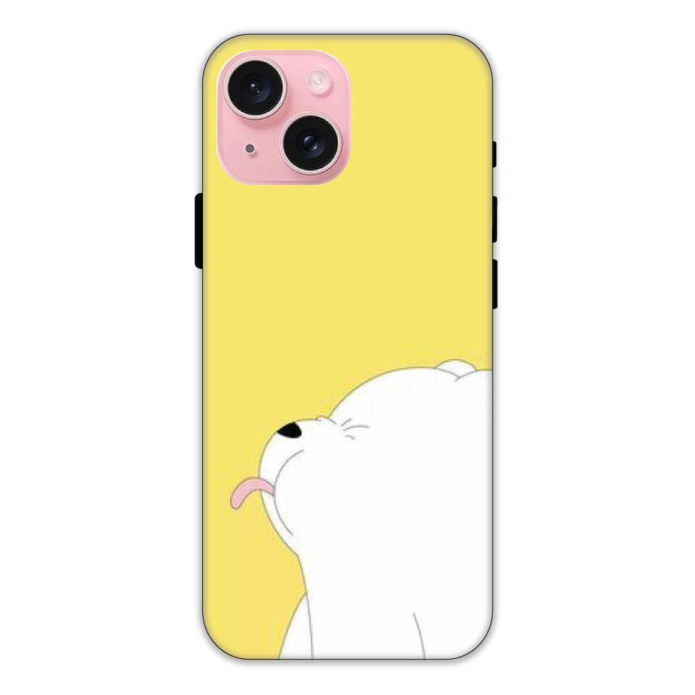 White Teddy On Yellow Background - Hard Cases For Apple iPhone Models IPHONE 15