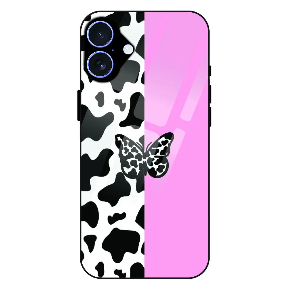 Cow Print Butterfly - Glass Case For Apple iPhone 16