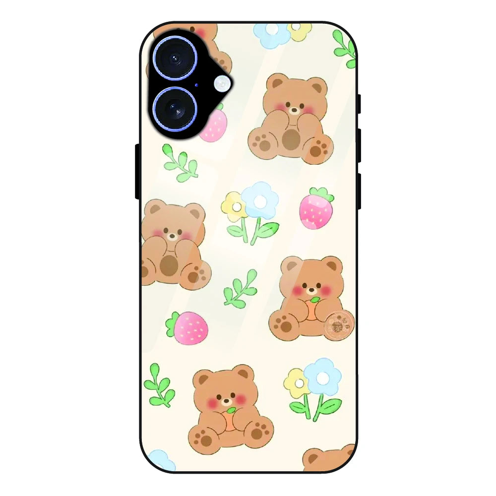 Cute Teddy Garden - Glass Case For Apple iPhone 16