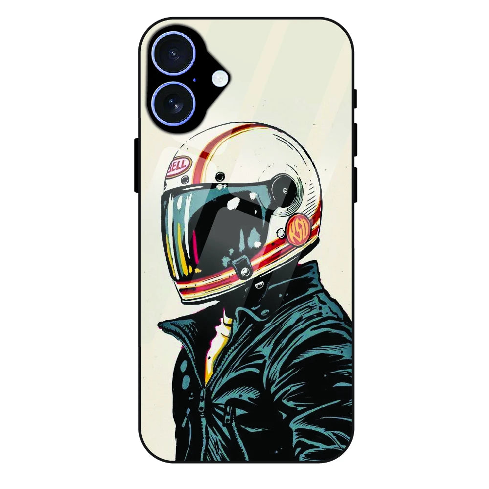 Retro Racer Helmet - Glass Case For Apple iPhone 16 Plus