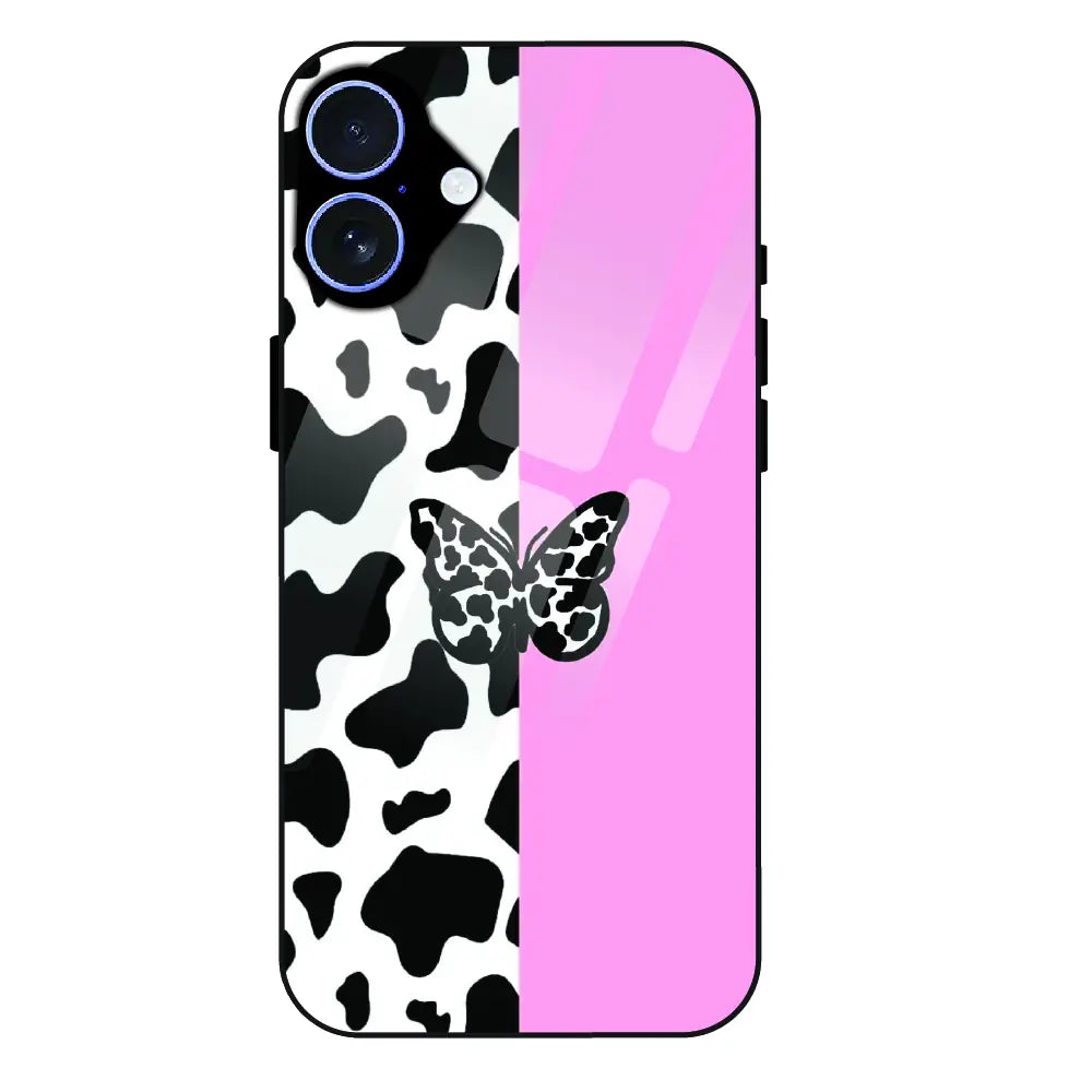 Cow Print Butterfly - Glass Case For Apple iPhone 16 Plus
