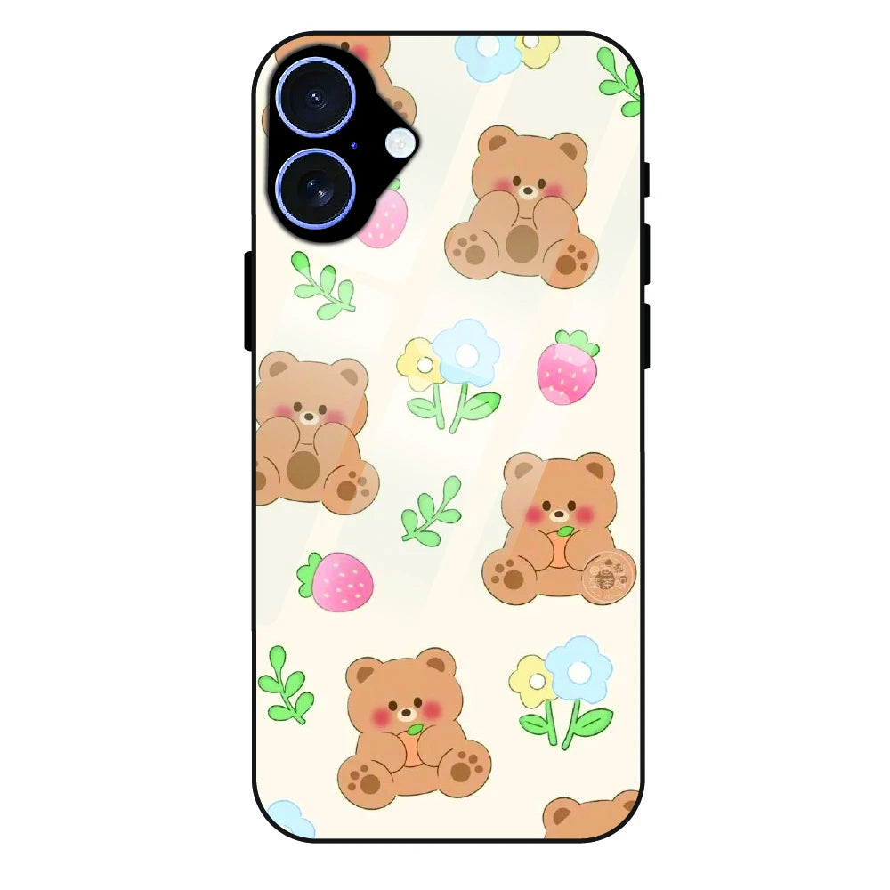 Cute Teddy Garden - Glass Case For Apple iPhone 16 Plus