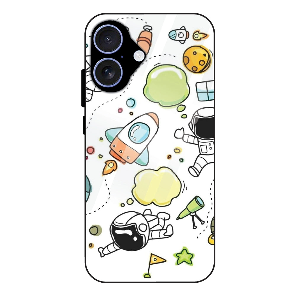 Cute Rocket & Galaxy - Glass Case For Apple iPhone 16 Plus