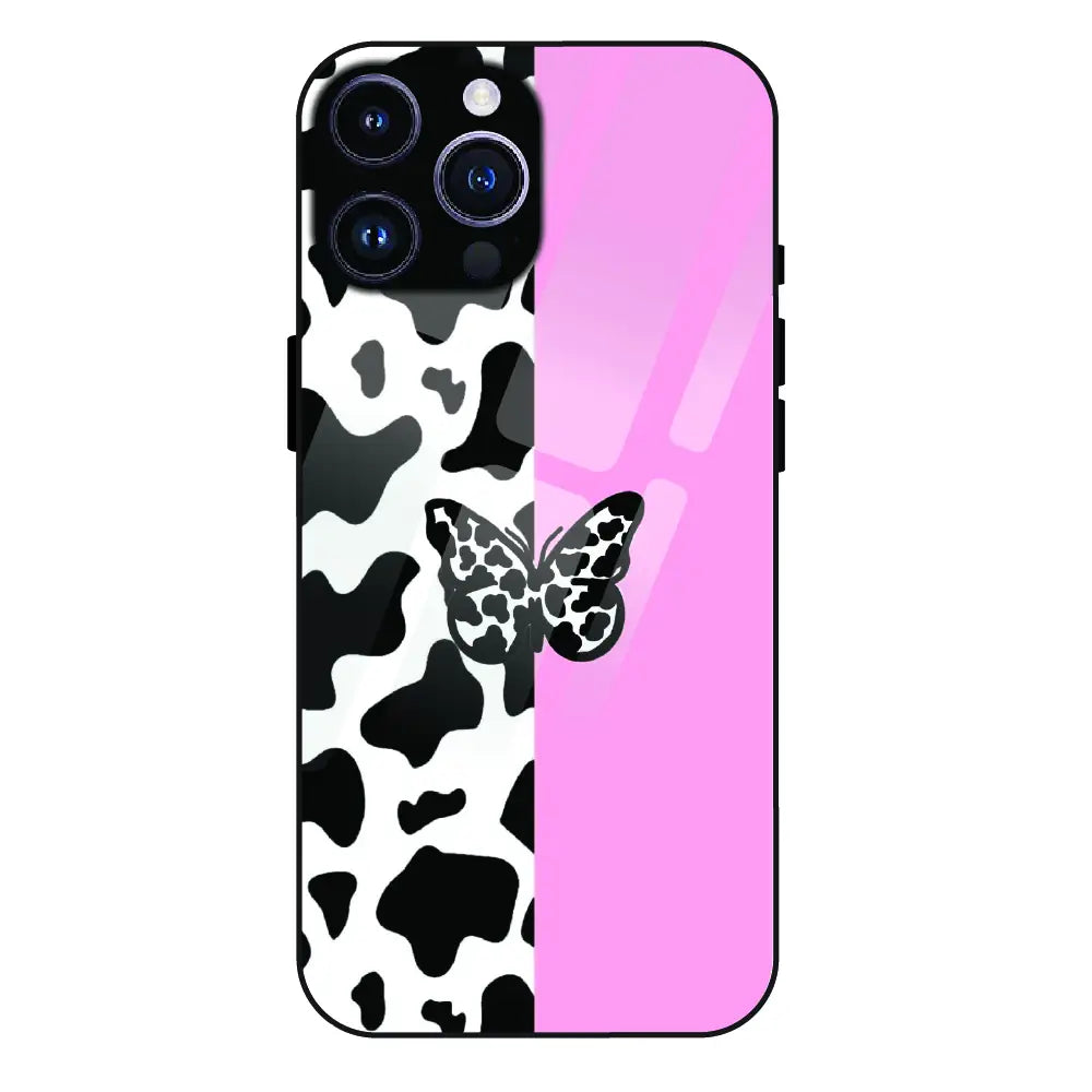 Cow Print Butterfly - Glass Case For Apple iPhone 16 Pro