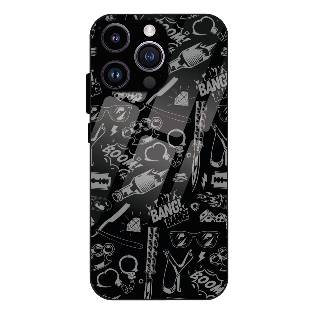 Black Graphic Street Art - Glass Case For Apple iPhone 16 Pro