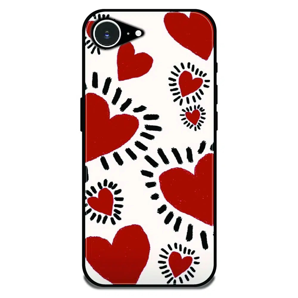 Red Heart Doodle Art - Glossy Metal Silicone Case For Apple iPhone Models