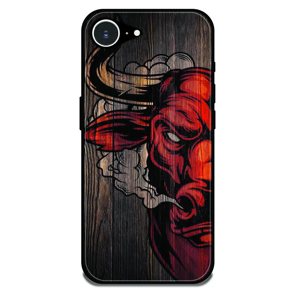 Abstract Red Mask Wood Art - Glossy Metal Silicone Case For Apple iPhone Models
