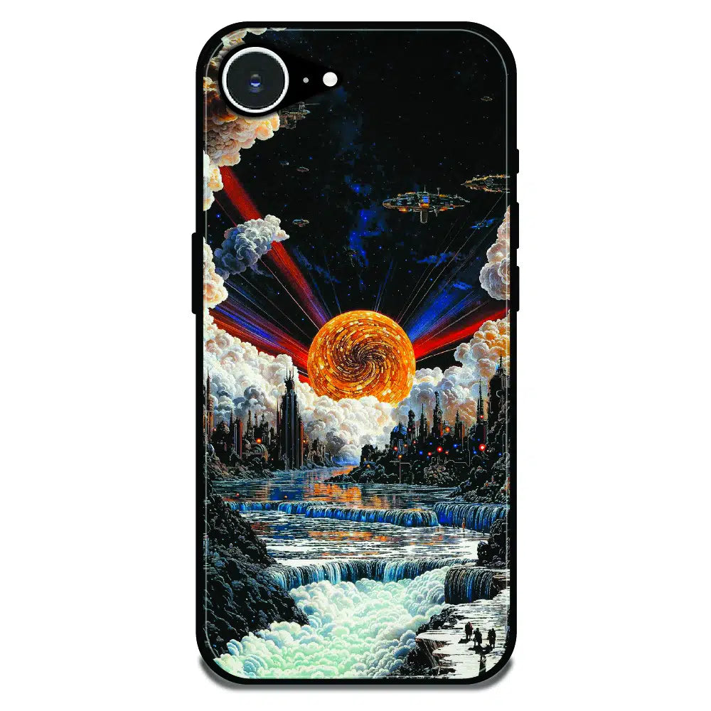 Cosmic Fantasy Sun Landscape - Glossy Metal Silicone Case For Apple iPhone Models