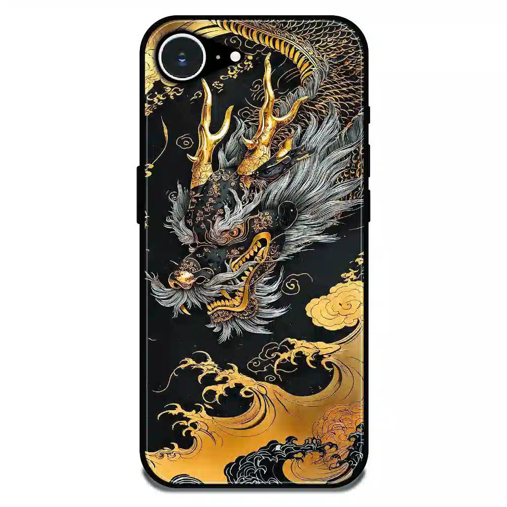 Golden Dragon Japanese Art - Glossy Metal Silicone Case For Apple iPhone Models