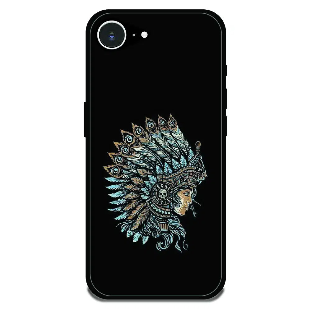Tribal Warrior Feather Headdress - Glossy Metal Silicone Case For Apple iPhone Models