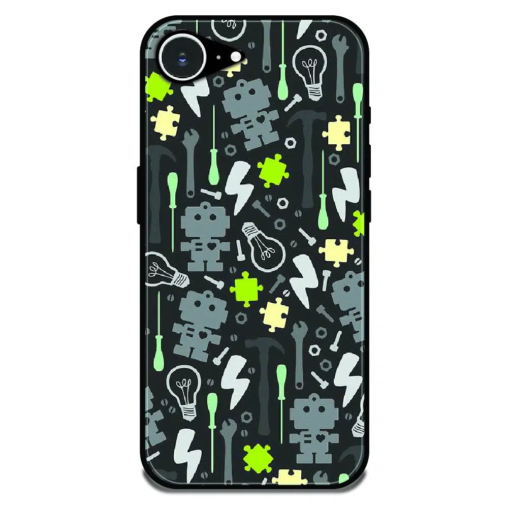 Robot Tools Pattern - Glossy Metal Silicone Case For Apple iPhone Models