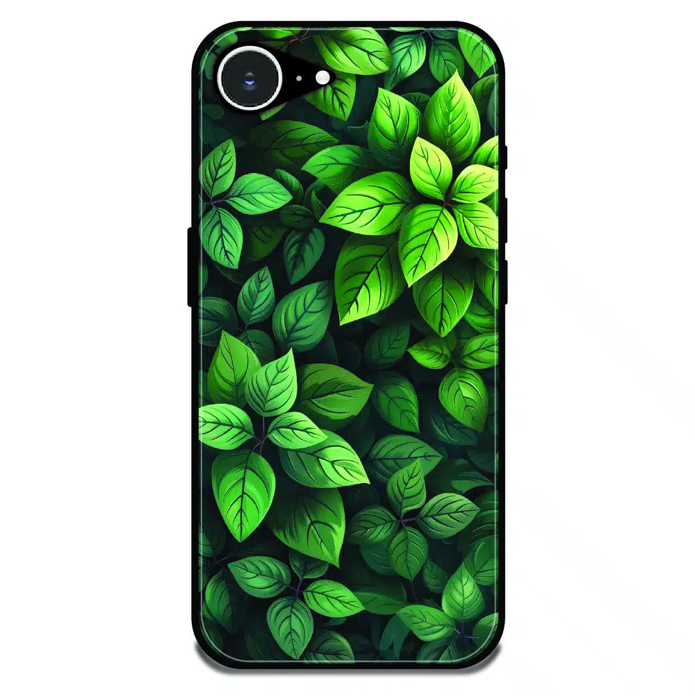 Lush Green Leaf Pattern - Glossy Metal Silicone Case For Apple iPhone Models