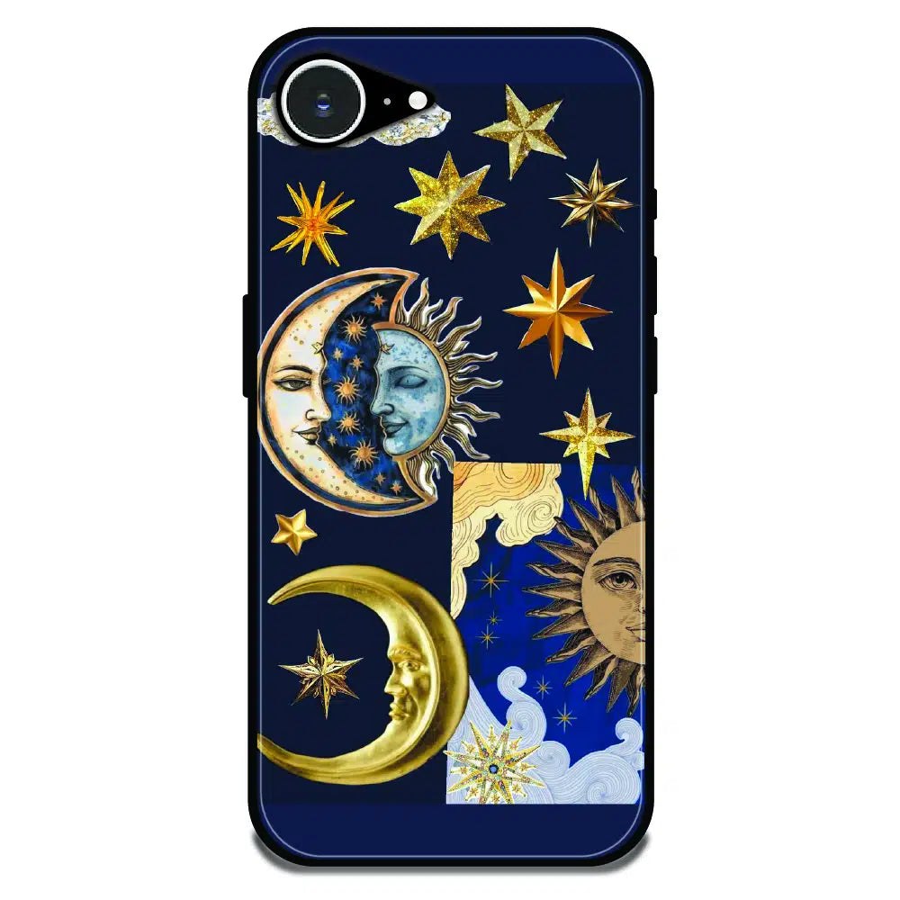 Celestial Sun Moon Collage - Glossy Metal Silicone Case For Apple iPhone Models