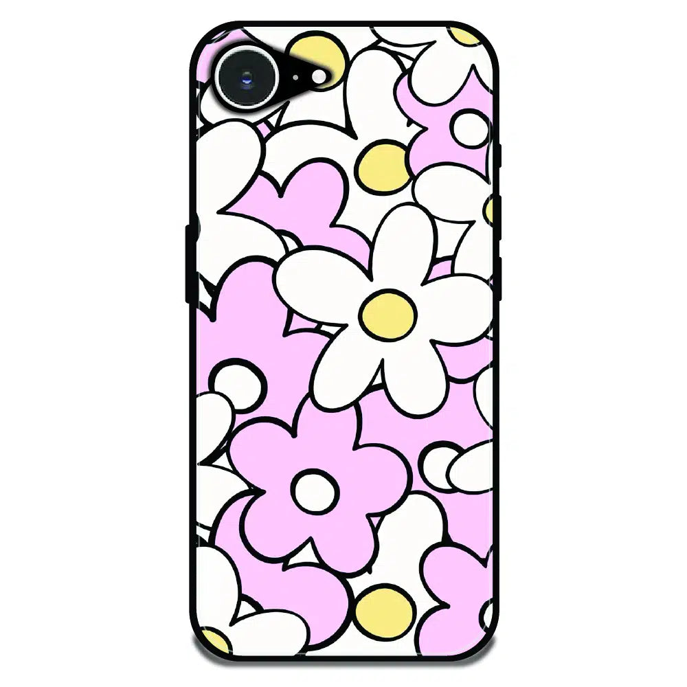 Pink Daisy Floral Pop - Glossy Metal Silicone Case For Apple iPhone Models