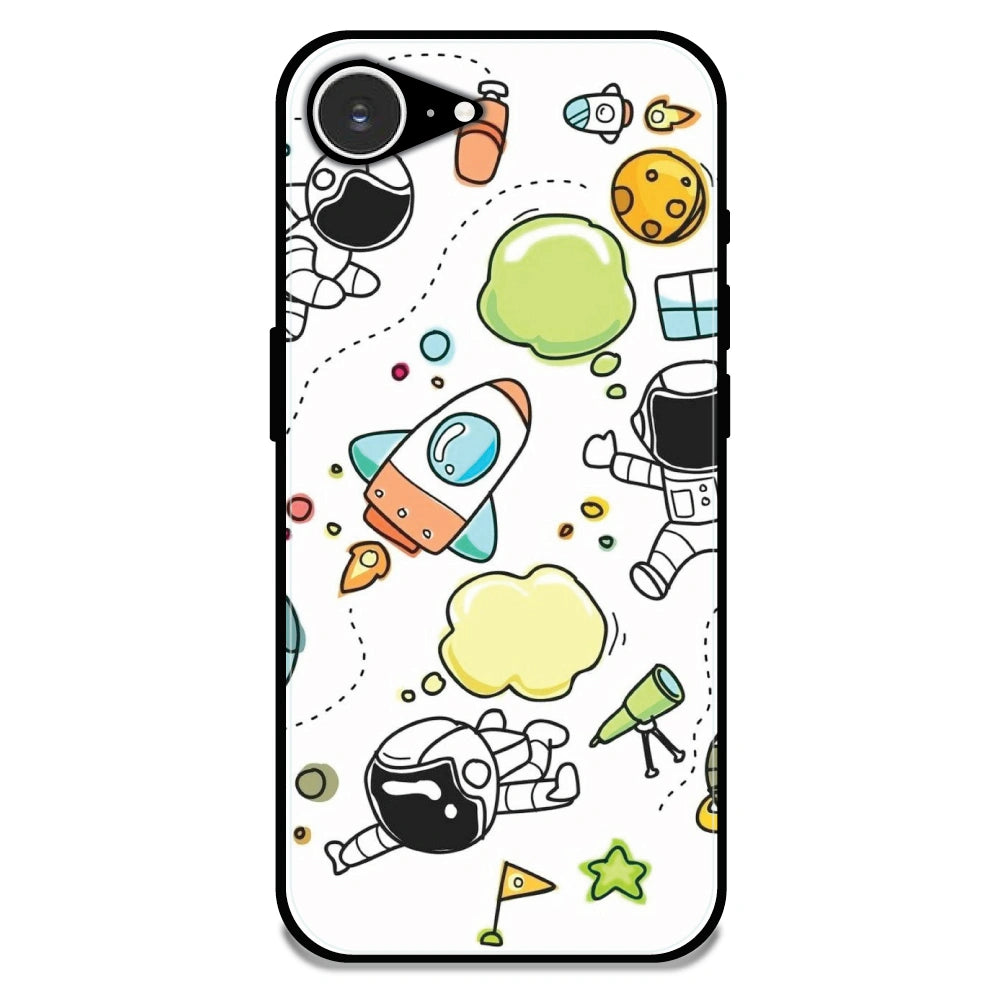 Cute Rocket & Galaxy - Glossy Metal Silicone Case For Apple iPhone Models