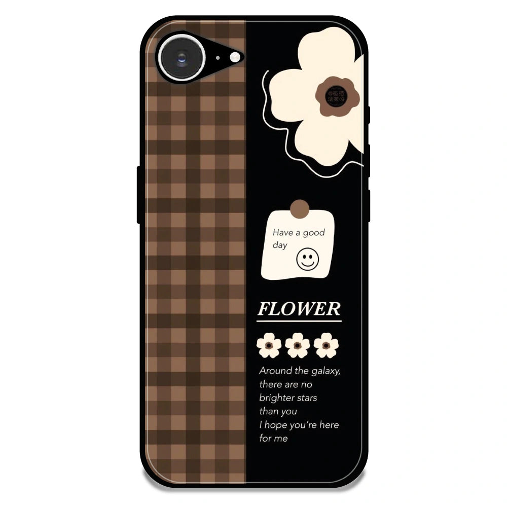 Brown Checkered Flower Quote - Glossy Metal Silicone Case For Apple iPhone Models