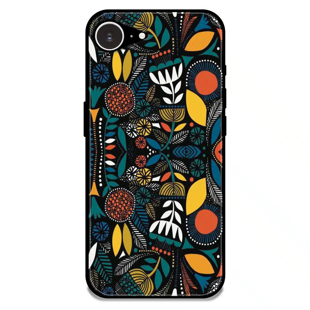 Folk Floral Night Garden - Glossy Metal Silicone Case For Apple iPhone Models