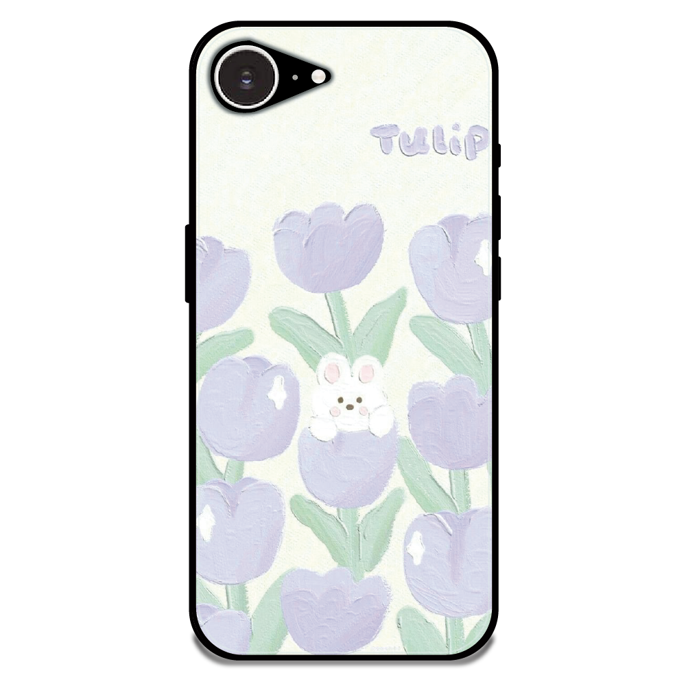 Cute Bunny Tulip - Glossy Metal Silicone Case For Apple iPhone Models