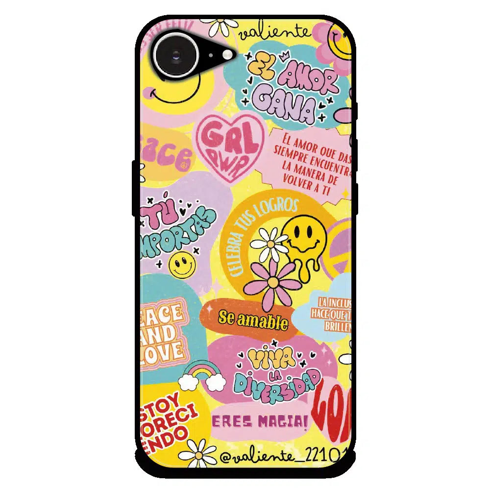 Colorful Amor Positivity Collage - Glossy Metal Silicone Case For Apple iPhone Models